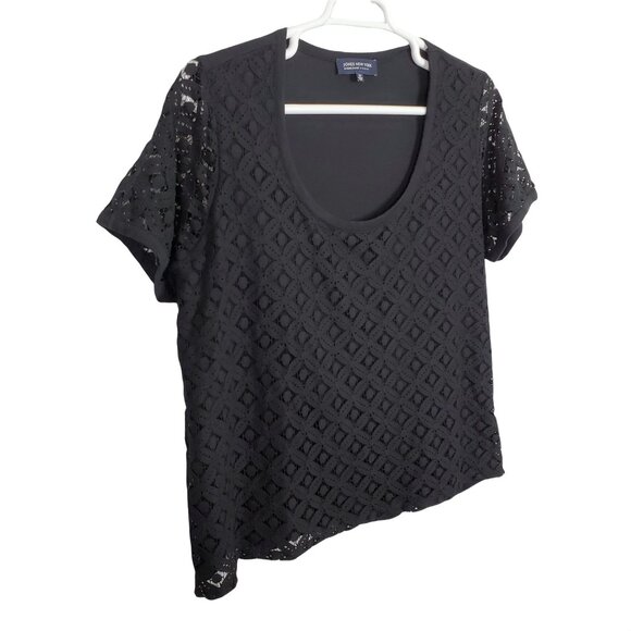 Jones New York Signature Tops - JNY Signature Size 3X Shirt Tee Floral Lace Front Overlay Scoop Neck Stretch